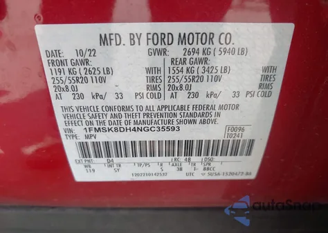 2022 Ford Explorer Xlt from USA, damaged, VIN 1FMSK8DH4NGC35593